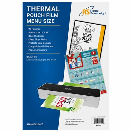 ROYAL SOVEREIGN 3 mil Menu Size Thermal Laminating Pouch Film, 25PK RO441393